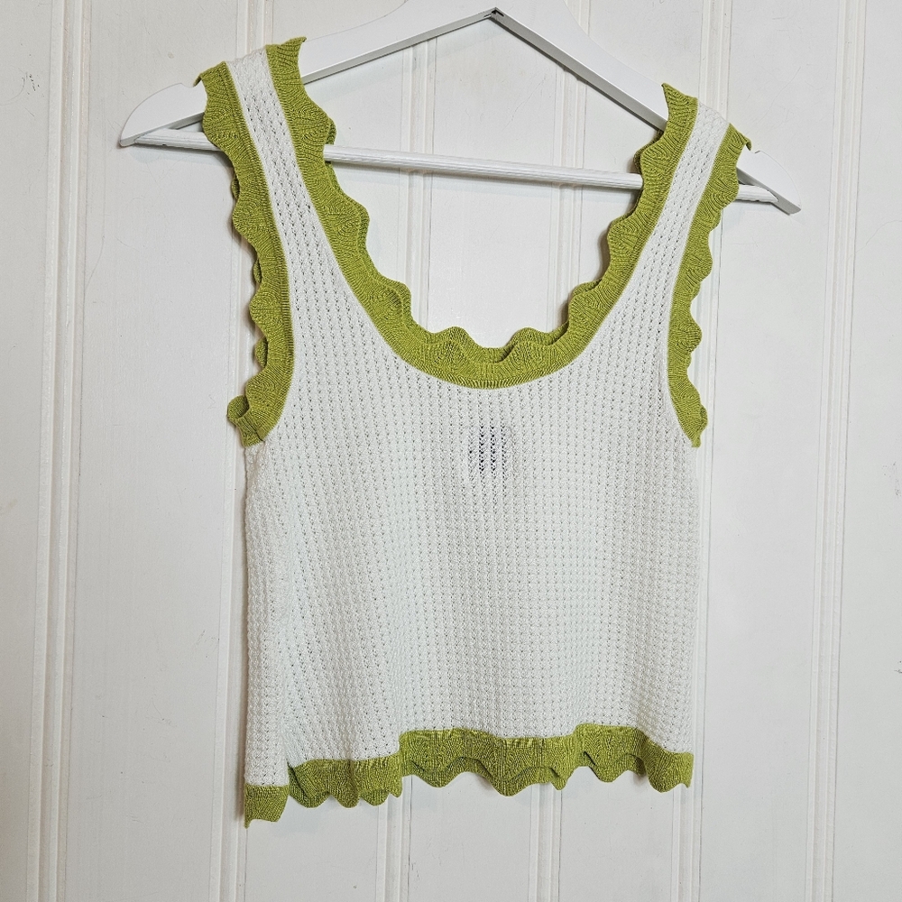 Maeve Crop Tank Top White Scallop Hem Sleeveless Summer Casual Chic Size S - Picture 7 of 12
